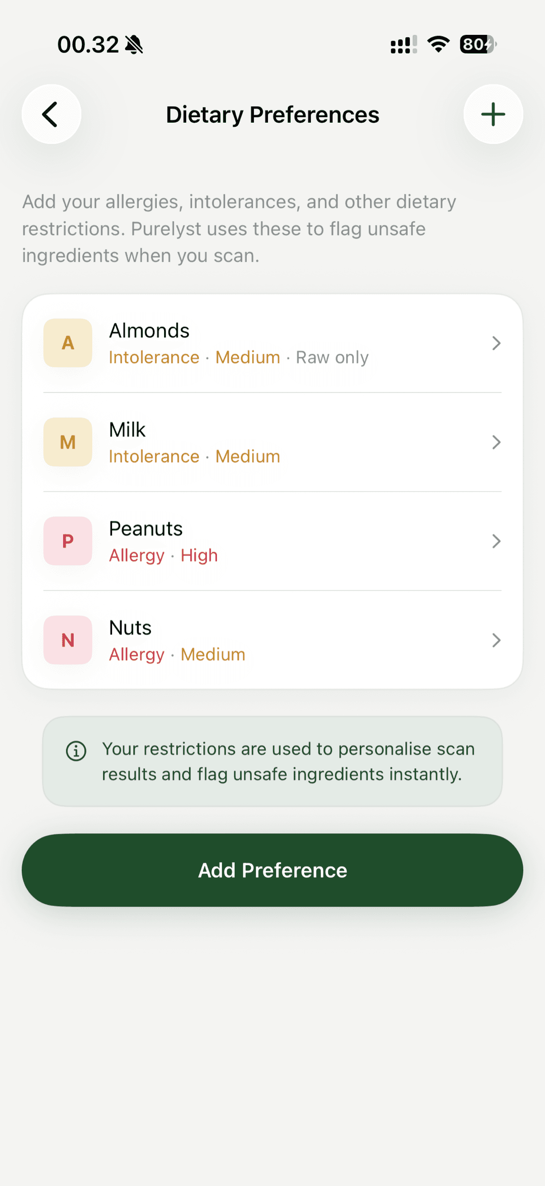 Purelyst Profile screen